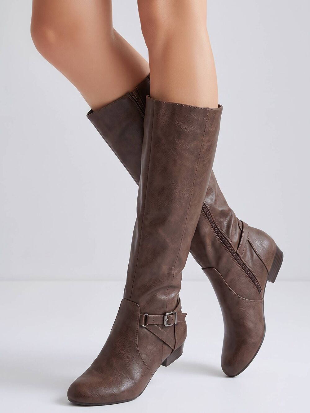 💛GNW Brown Sarah Faux Leather Knee High Riding Boots Shoes Size 8.5